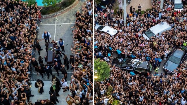 Γιώργος Μαζωνάκης: Το πλήθος υπέμενε καρτερικά μέχρι την άφιξη της σορού - Συγκλονίζουν οι εικόνες (Αεροφωτογραφίες)