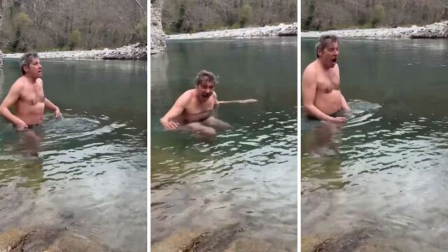 Τολμηρή κίνηση από τον Γιάννη Στάνκογλου: Βούτηξε στα παγωμένα νερά του Βοϊδομάτη - Η αντίδραση του (Βίντεο)
