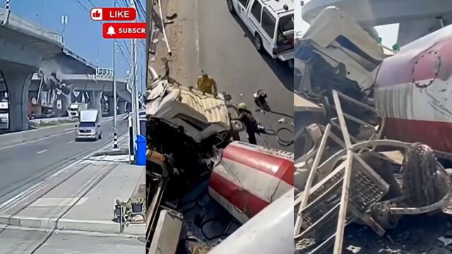 Ασύλληπτο τροχαίο στην Ταϊλάνδη: Μπετονιέρα έπεσε από γέφυρα στην Μπανγκόκ, παλεύει για τη ζωή του ο οδηγός (Βίντεο)