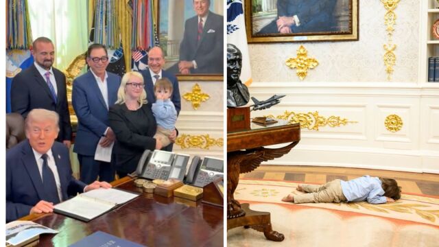 Λευκός Οίκος: Μπόμπιρας 2 ετών έκλεψε την παράσταση στο Οβάλ Γραφείο - Ο Τραμπ μιλούσε και ο μικρός είχε ξαπλώσει στο χαλί (Βίντεο)