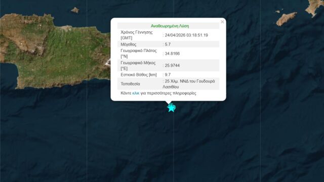 Σεισμός τώρα 5,7 Ρίχτερ στην Κρήτη: Κουνήθηκε ο νομός Λασιθίου